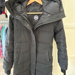 Shelburne Parka Heritage Canada Goose Black Quilted Puffer Jacket with Hood- XS